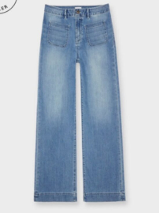 Ann Mashburn Wide Leg Jeans Coco Column Patch Pocket Stretch Denim 25 - Picture 11 of 11